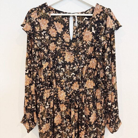 Free People Lux Floral Printed V-Neck Ruffle Crop Jumpsuit Boho Bohemian Small - Picture 3 of 10